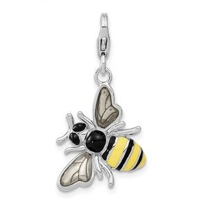 Sterling Silver Polished Enameled 3-D Bubble Bee Bracelet Charm Lobster Clasp